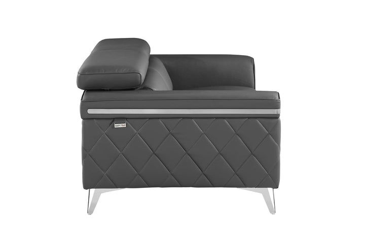 DivanItalia 1140 Loveseat with Adjustable Headrest in Top-Grain Italian Leather - Dark Gray