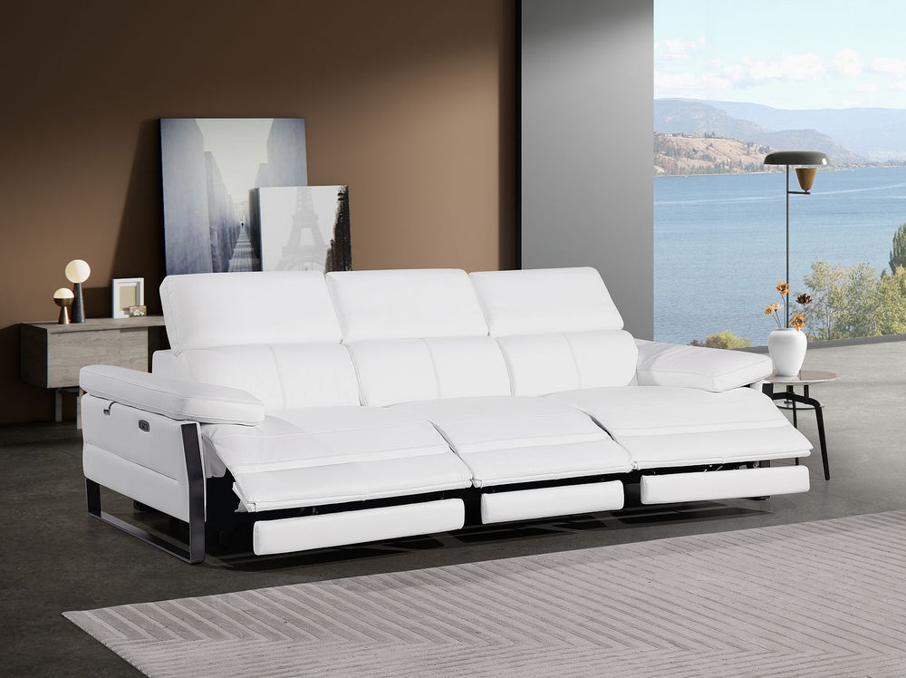DivanItalia 1246 Modular Power Triple Reclining Sofa with Power Reclining Headrests – Top Grain Italian Leather - White