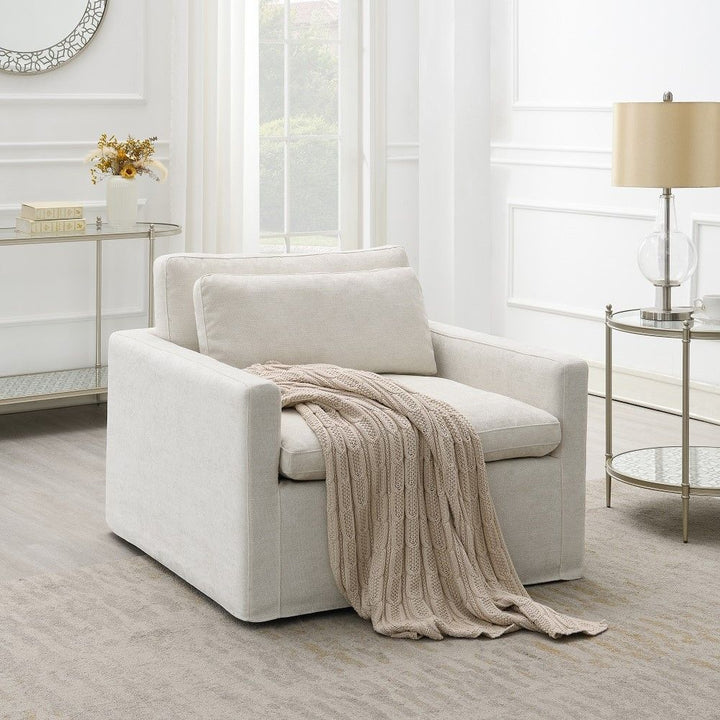 Frederick - Swivel Chair With Pillow - Ivory Fabric