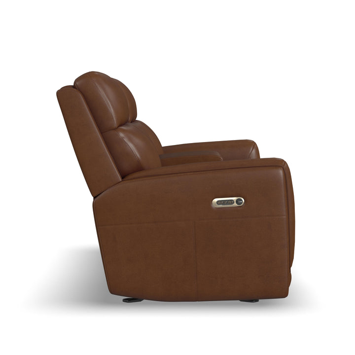 Alister Leather Power Gliding Loveseat with Console, Power Headrests &amp; Lumbar in Sedona