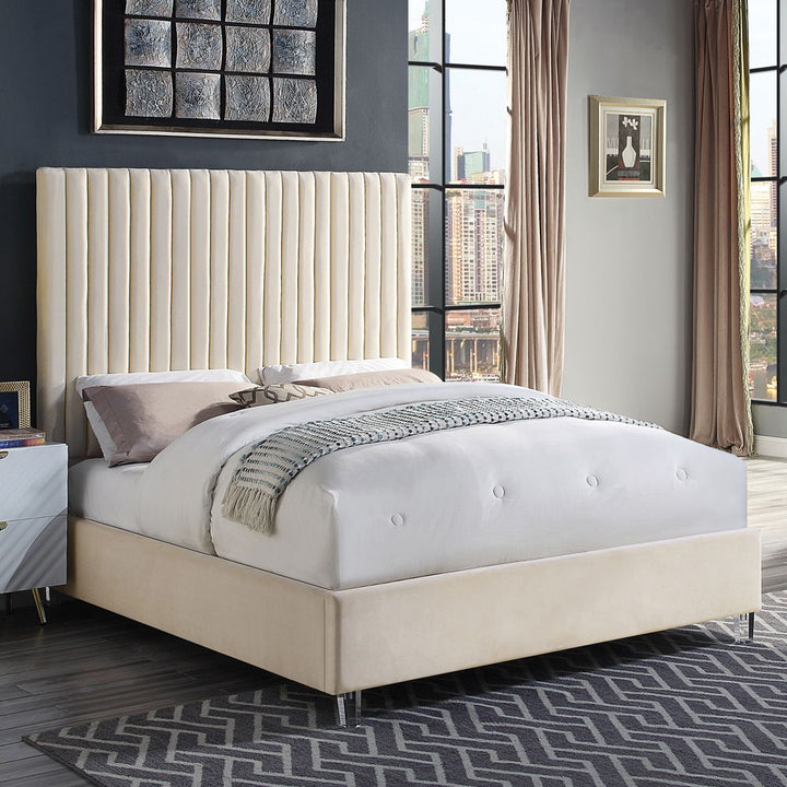 Edzia - Queen Bed - Beige Velvet