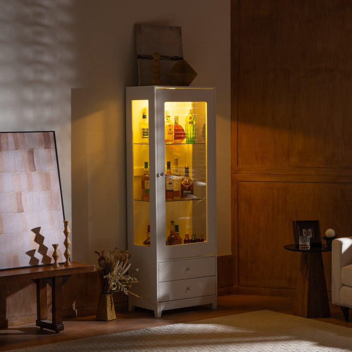 modern-upholstered-glass-display-cabinet-with-adjustable-led-light-in-white