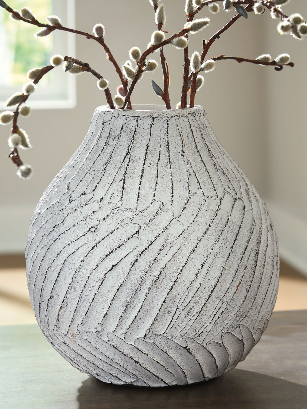 Shelvie - Vase - 10" - Distressed White by Ashley Furniture product image