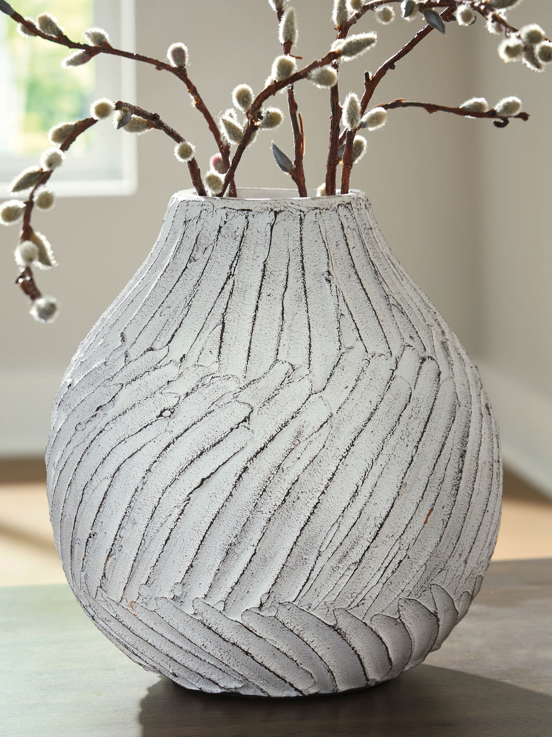 Shelvie - Vase - 10" - Distressed White by Ashley Furniture product image