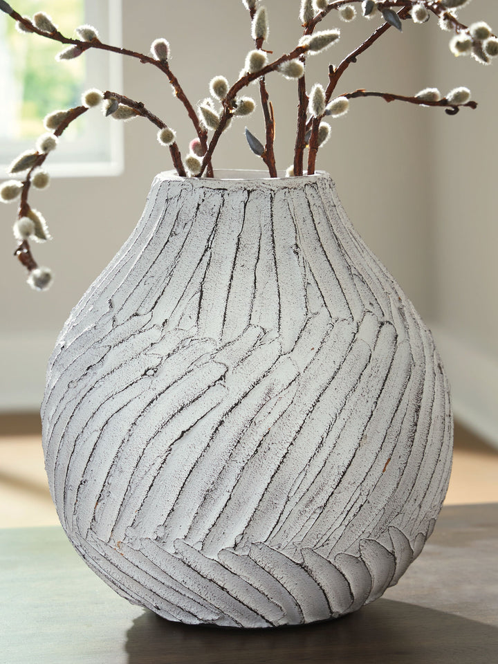 Shelvie - Vase - 10" - Distressed White by Ashley Furniture product image