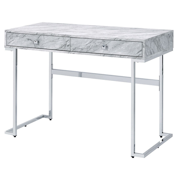 ACME Furniture Tigress Writing Desk White Printed Faux Marble Top & Chr