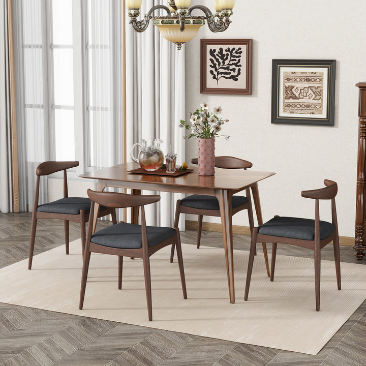 5-Piece Mid-Century Modern Dining Set in Walnut and Light Beige