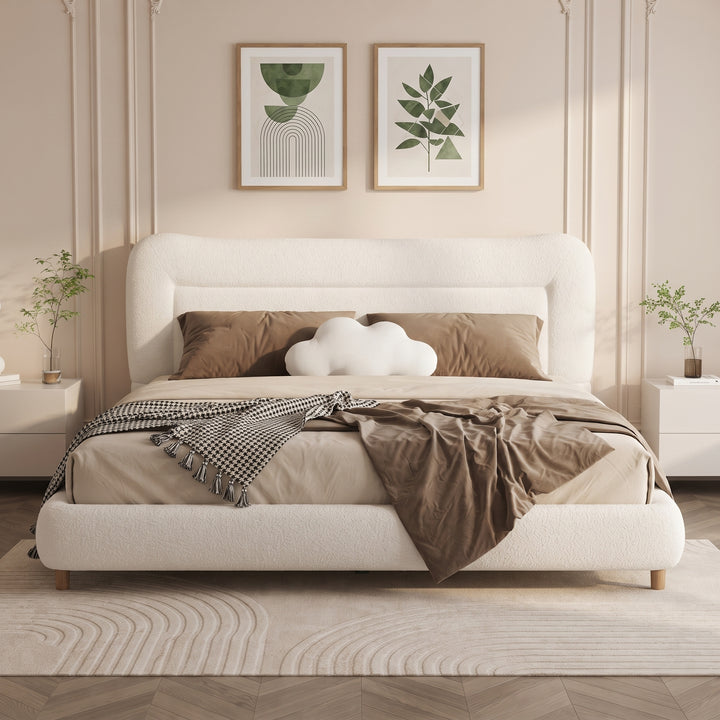 Curved Teddy Fleece King Bed – Cream