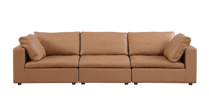 DivanItalia 1100 3-Piece Sofa Set – Top-Grain Italian Leather with Ottoman - Cognac