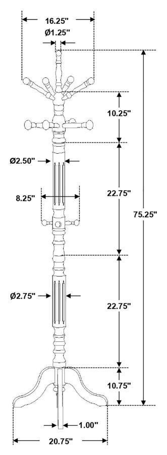 Achelle - 11 Hook Freestanding Coat Rack Hat Hanger - Golden Brown