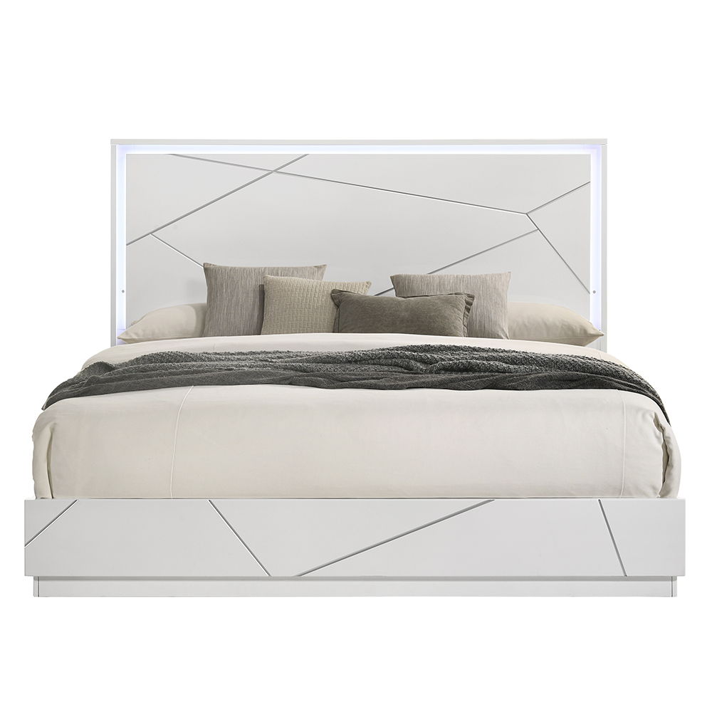 Esther - Queen Bed With LED - White / Silver