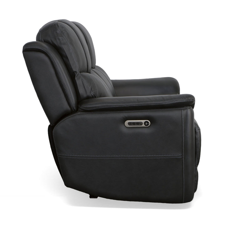 Crew Leather Power Reclining Loveseat with Power Headrests &amp; Lumbar in Raven
