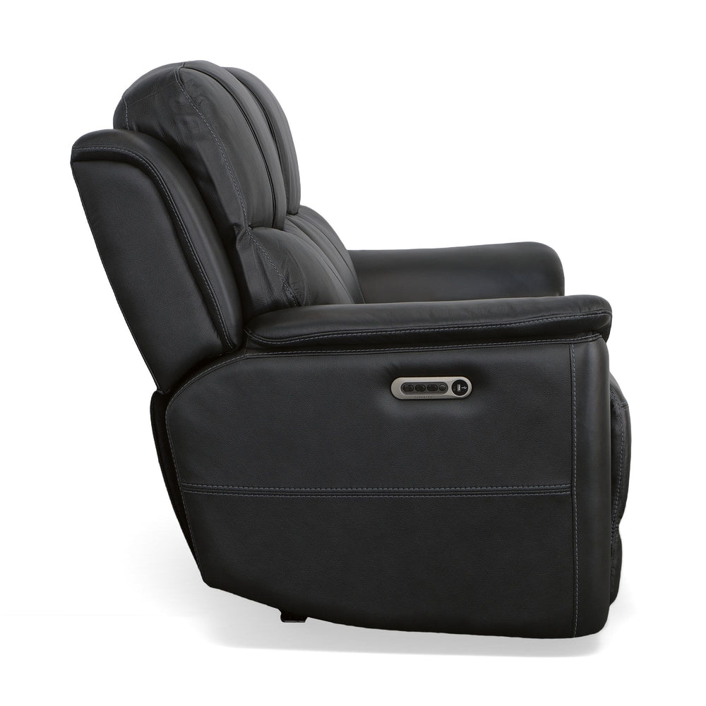 Crew Leather Power Reclining Loveseat with Power Headrests & Lumbar in Raven