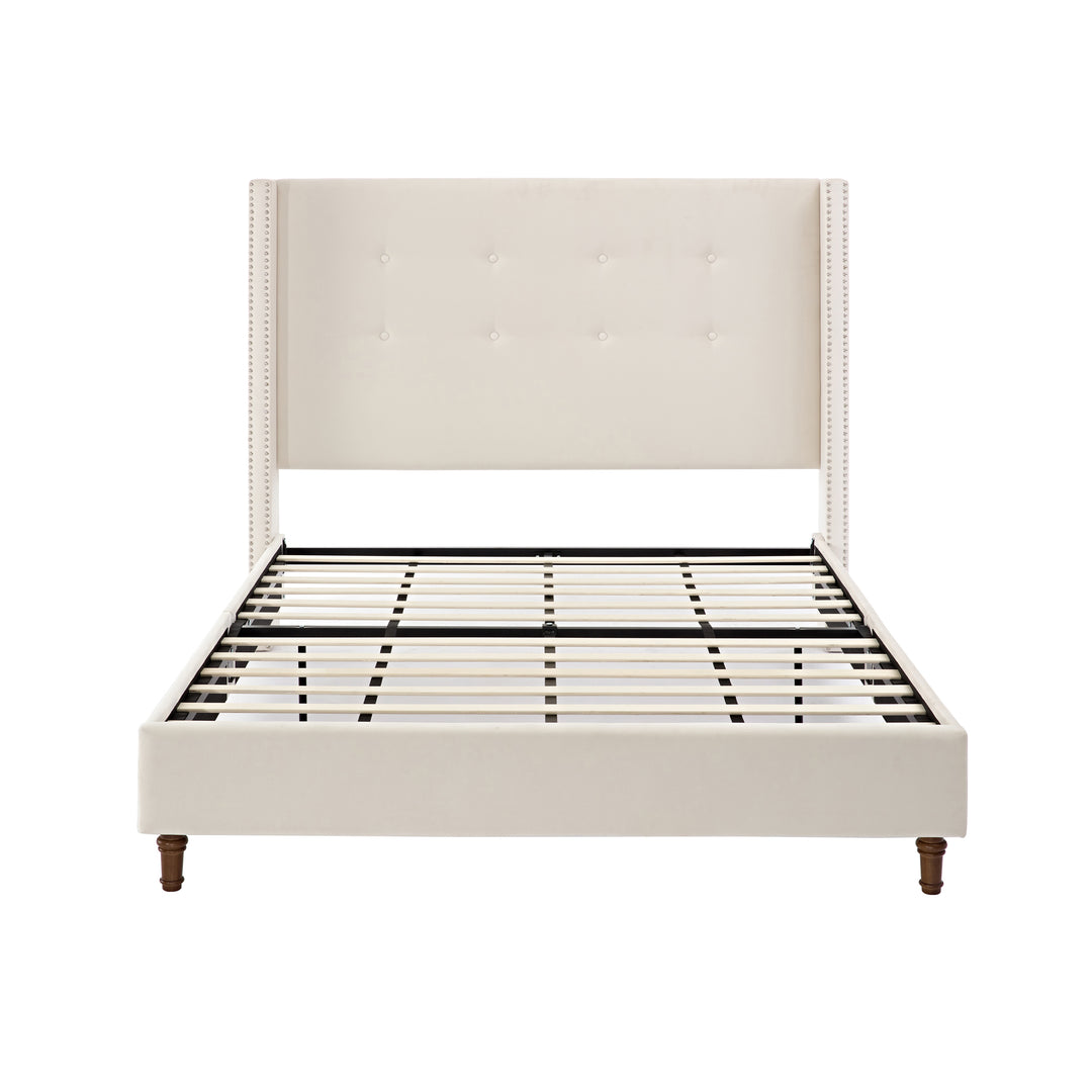 Peyton Tufted Wingback Queen Bed – Ivory