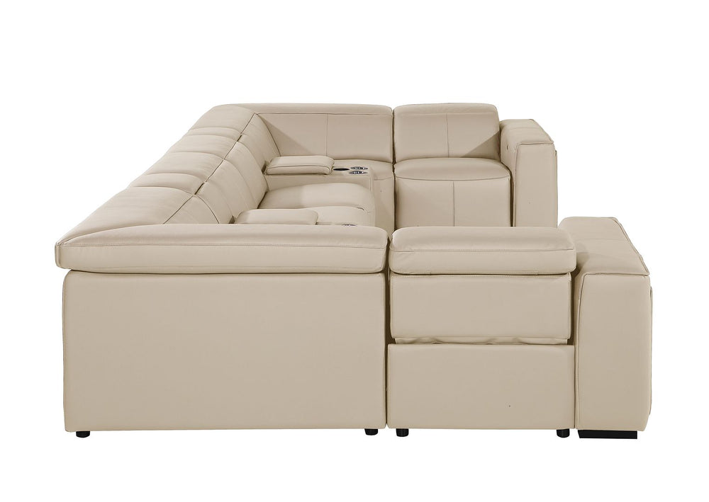 DivanItalia 1224 8-Piece U-Shaped Sectional Sofa in Top Grain Italian Leather with 4 Power Recliners & Power Headrests – with Console - Beige