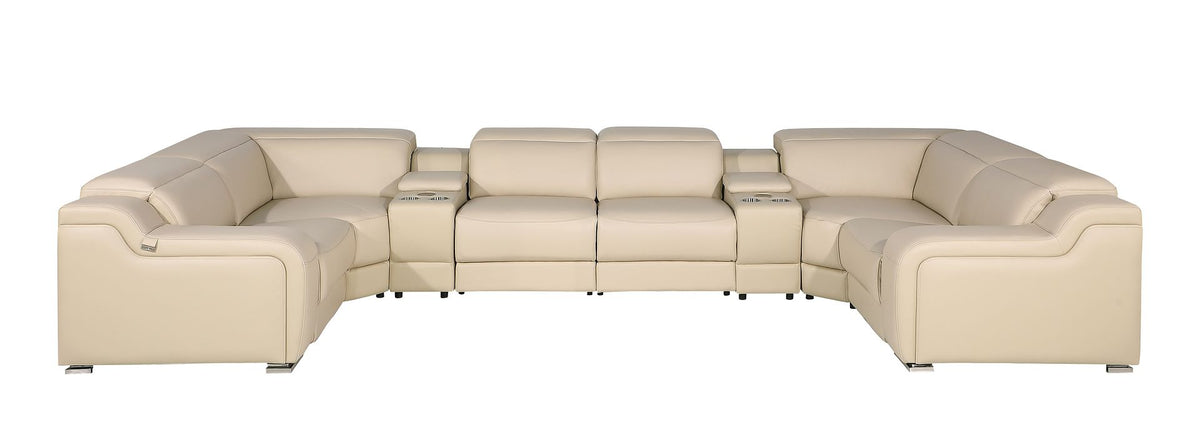 DivanItalia 1116 10-Piece U-Shaped Sectional Sofa in Top Grain Italian Leather with 4 Power Recliners & Power Headrests - Beige