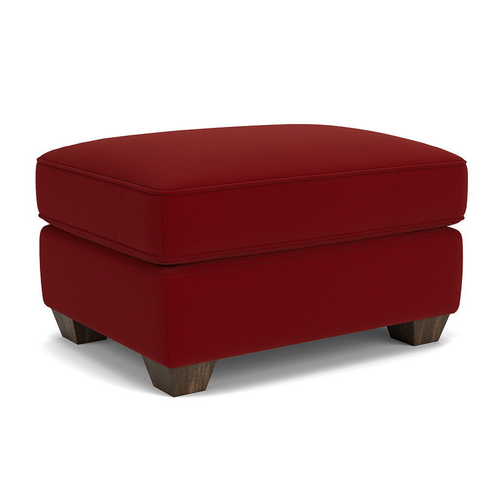 Carson  Leather Ottoman, Heavy Thread Stitching  Dark Red