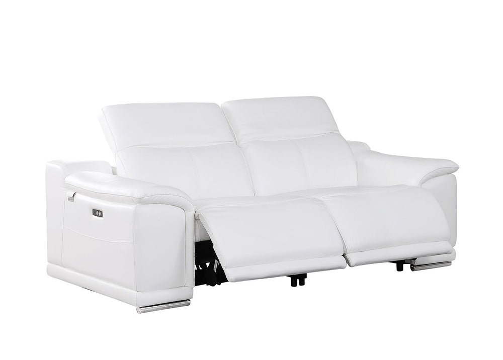 DivanItalia 9762 2-Piece Modular Power Reclining Console with 2 Power Recliners in Top Grain Italian Leather - White