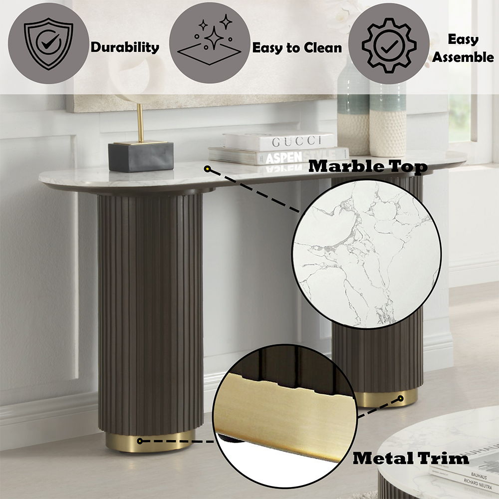 Clayten - Sofa Table - White Natural Marble Top & Espresso