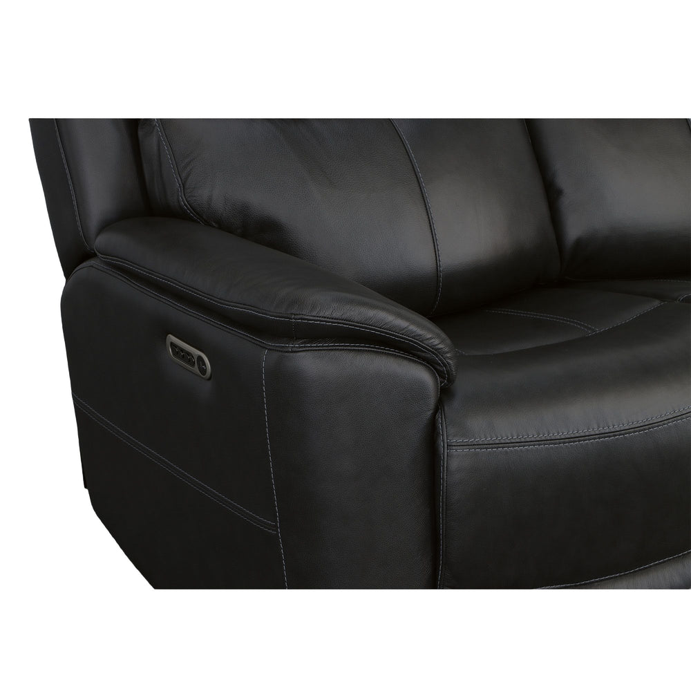 Crew Leather Power Reclining Loveseat with Power Headrests & Lumbar in Raven
