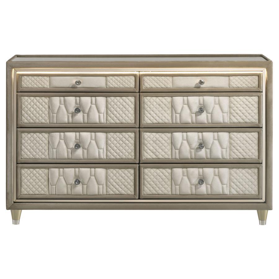 Lorient - 8-Drawer LED Bedroom Dresser Cabinet - Ivory And Camel