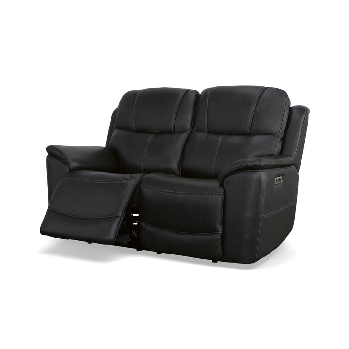 Crew Leather Power Reclining Loveseat with Power Headrests &amp; Lumbar in Raven