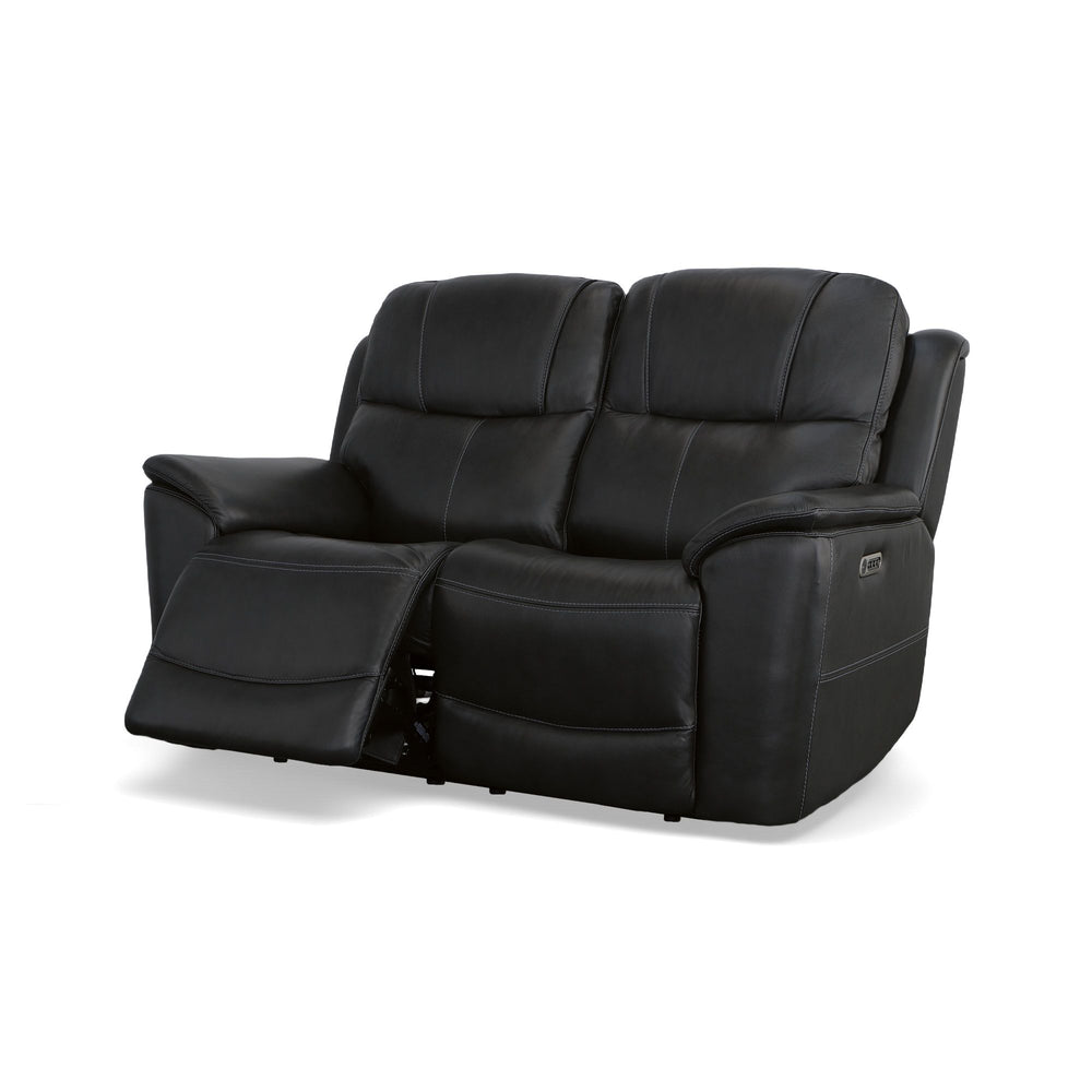 Crew Leather Power Reclining Loveseat with Power Headrests & Lumbar in Raven