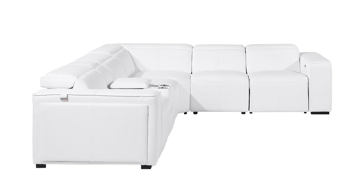DivanItalia 1224 6-Piece L-Shaped Sectional Sofa in Top Grain Italian Leather with 3 Power Recliners &amp; Power Headrests - White