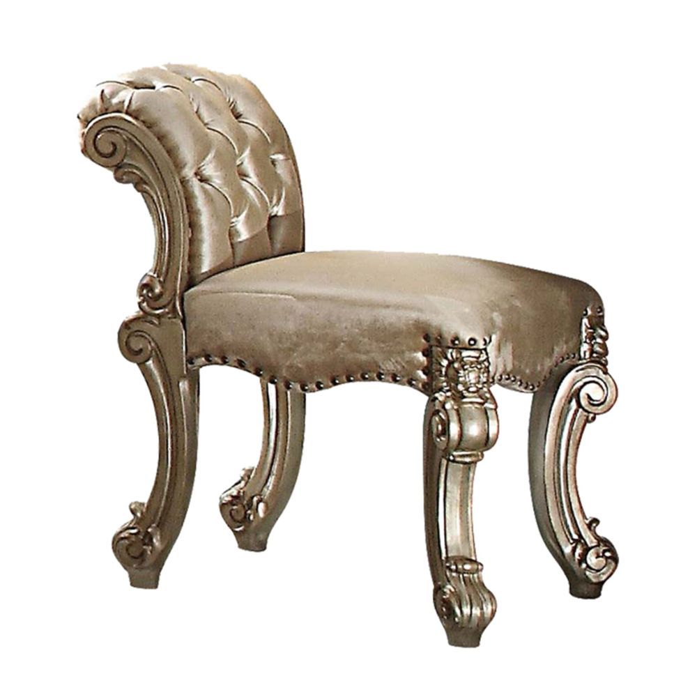 ACME Furniture Vendome Vanity Stool Fabric, Gold Patina & Bone