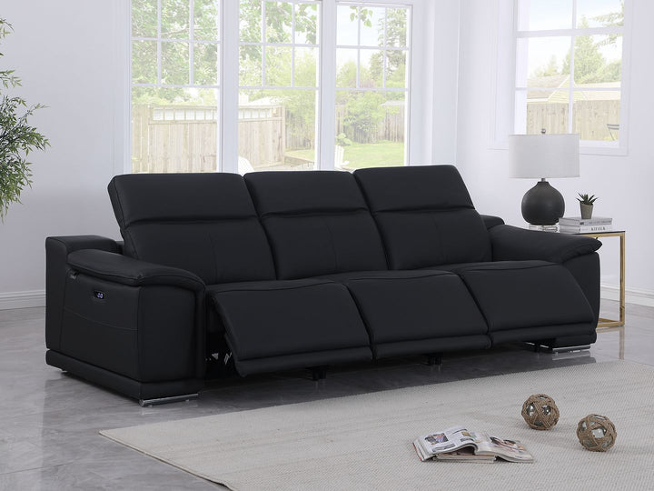 DivanItalia 9762 3-Piece Modular Power Reclining Sofa with 3 Power Recliners in Top Grain Italian Leather - Black