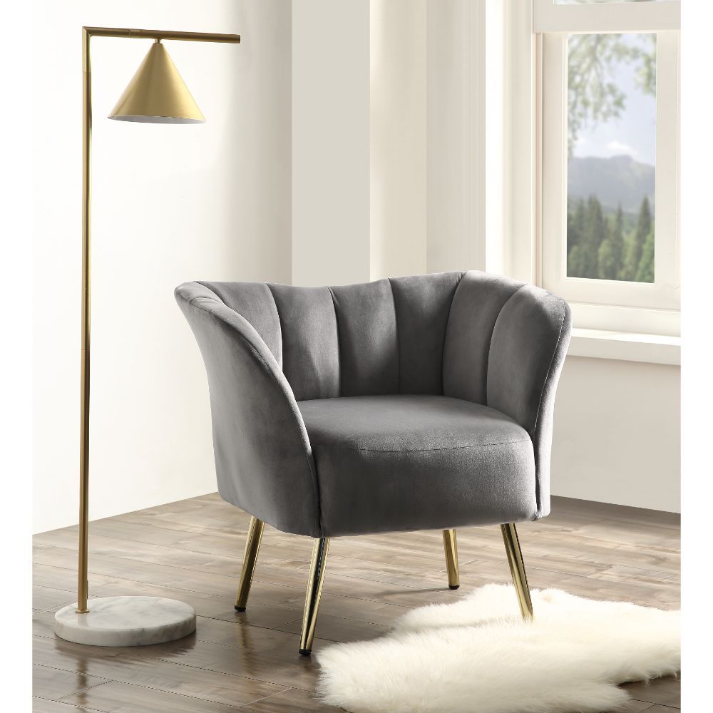 Reese - Accent Chair - Gray Velvet & Gold
