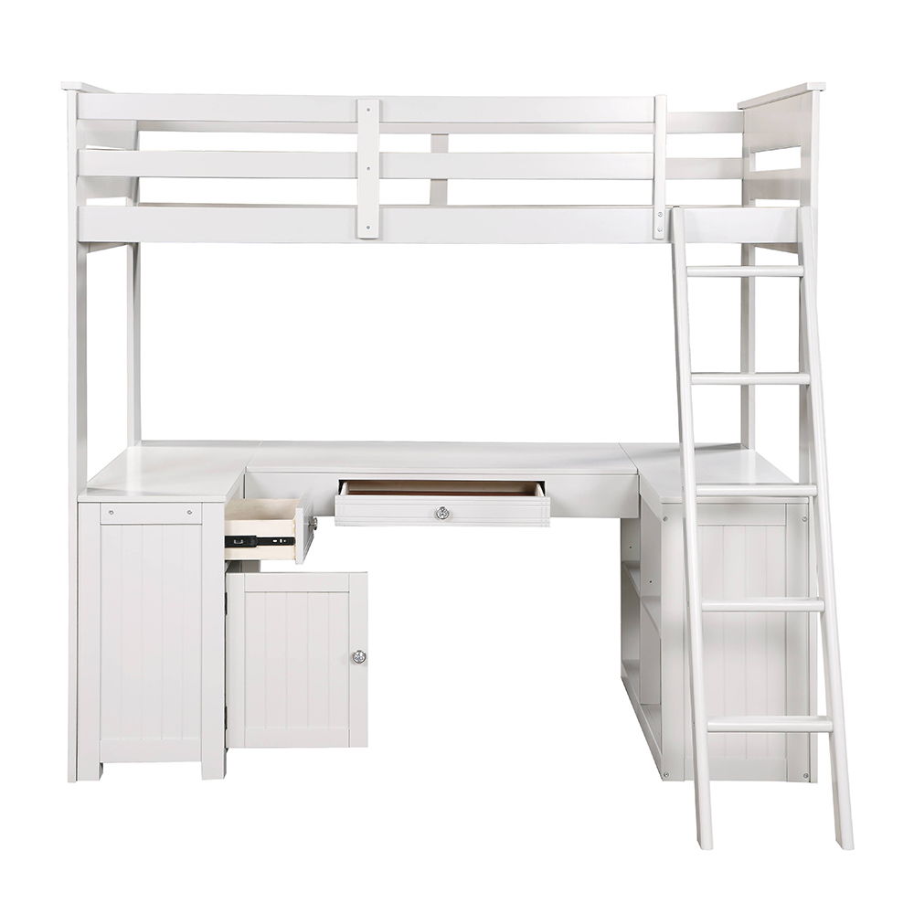Ambar - Twin Loft Bed With Desk & Bookcase & Chest - Light Gray