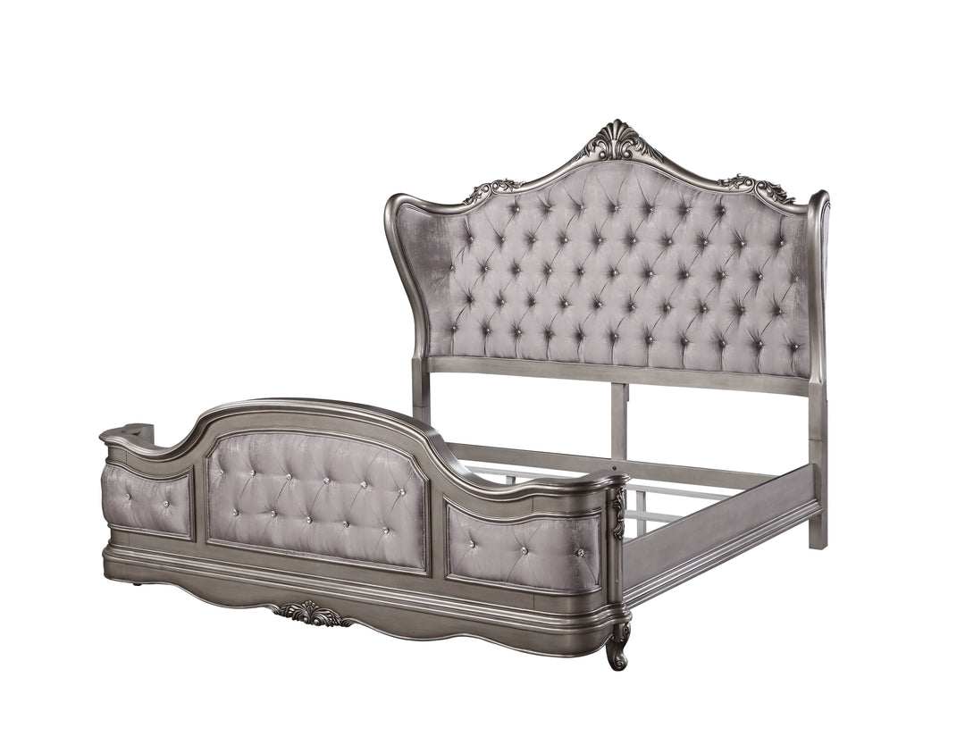 Ariadne - Queen Velvet Bed - Antique Silver