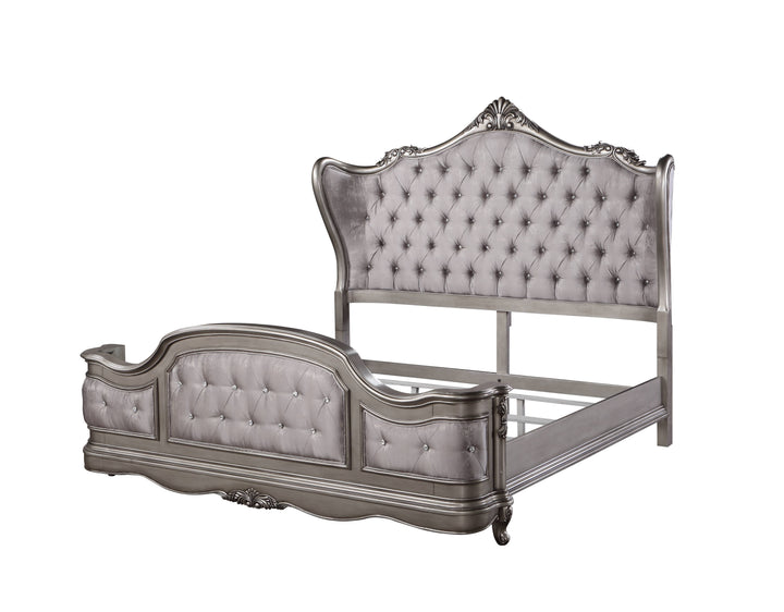 Ariadne - Queen Velvet Bed - Antique Silver