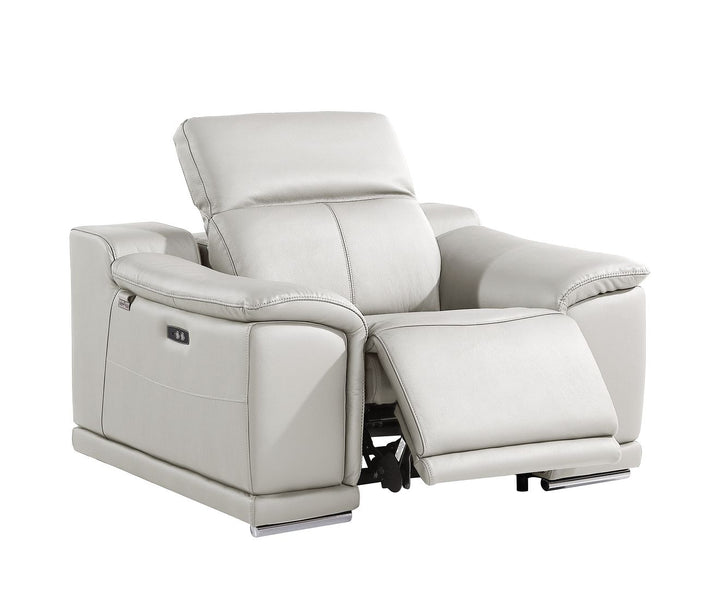 DivanItalia 9762 Top Grain Italian Leather Power Reclining Chair with Adjustable Headrests - Light Gray