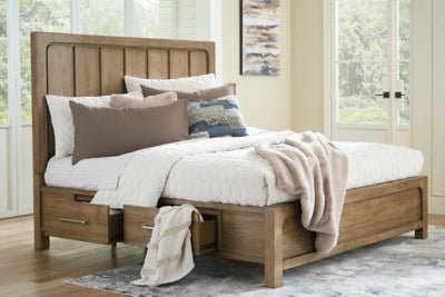Cabalynn California King Panel Bed with Storage - Light Brown Storage Bed modern furniture Contempo Furniture
