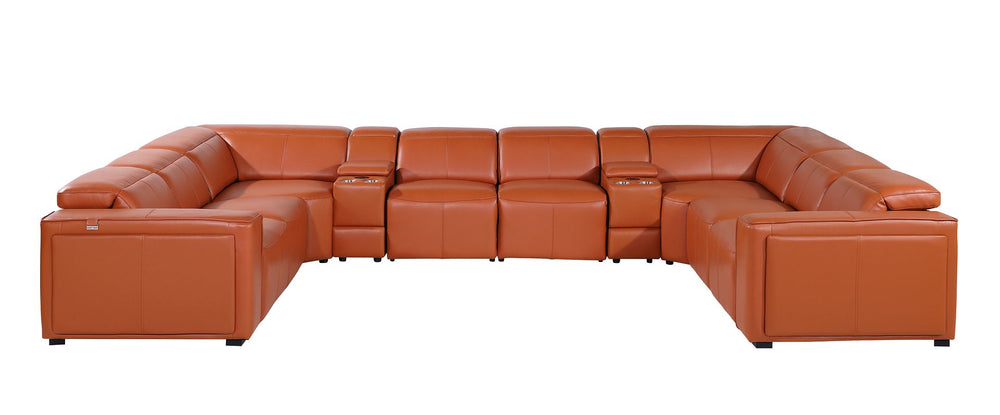 DivanItalia 1224 10-Piece U-Shaped Sectional Sofa in Top Grain Italian Leather with 4 Power Recliners & Power Headrests - Camel