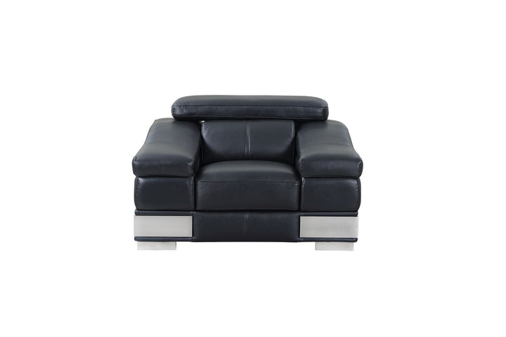 DivanItalia 415 3-Piece Sofa Set with Adjustable Headrest in Top-Grain Italian Leather - Black