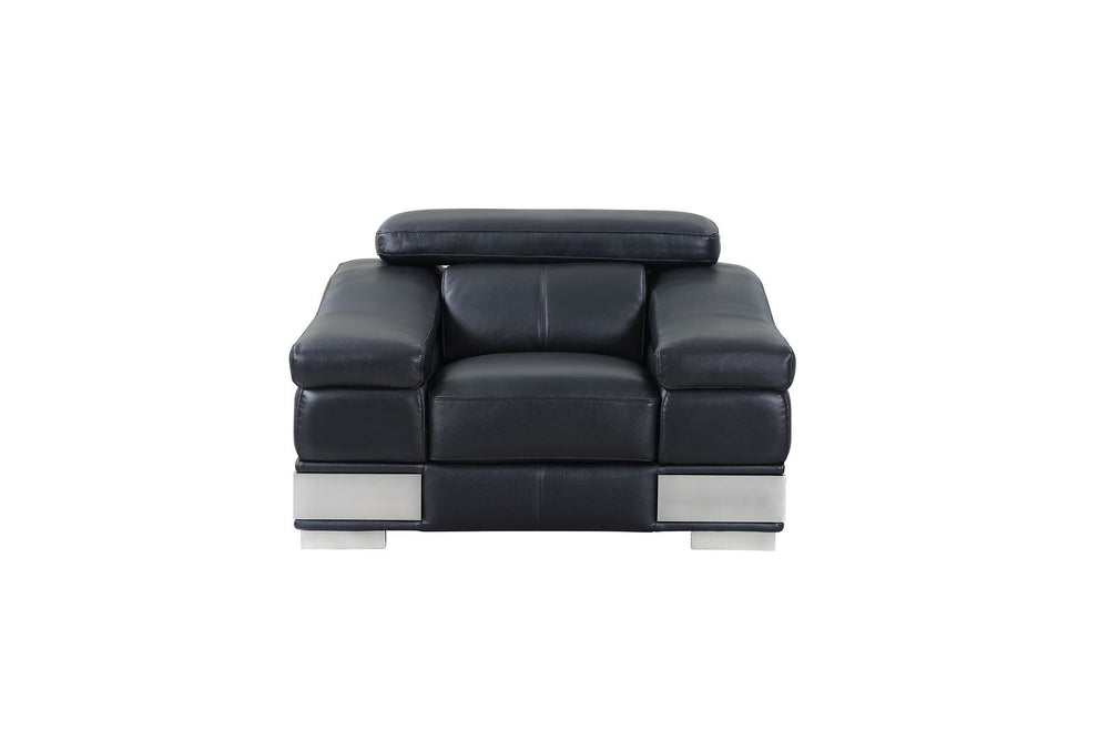 DivanItalia 415 3-Piece Sofa Set with Adjustable Headrest in Top-Grain Italian Leather - Black