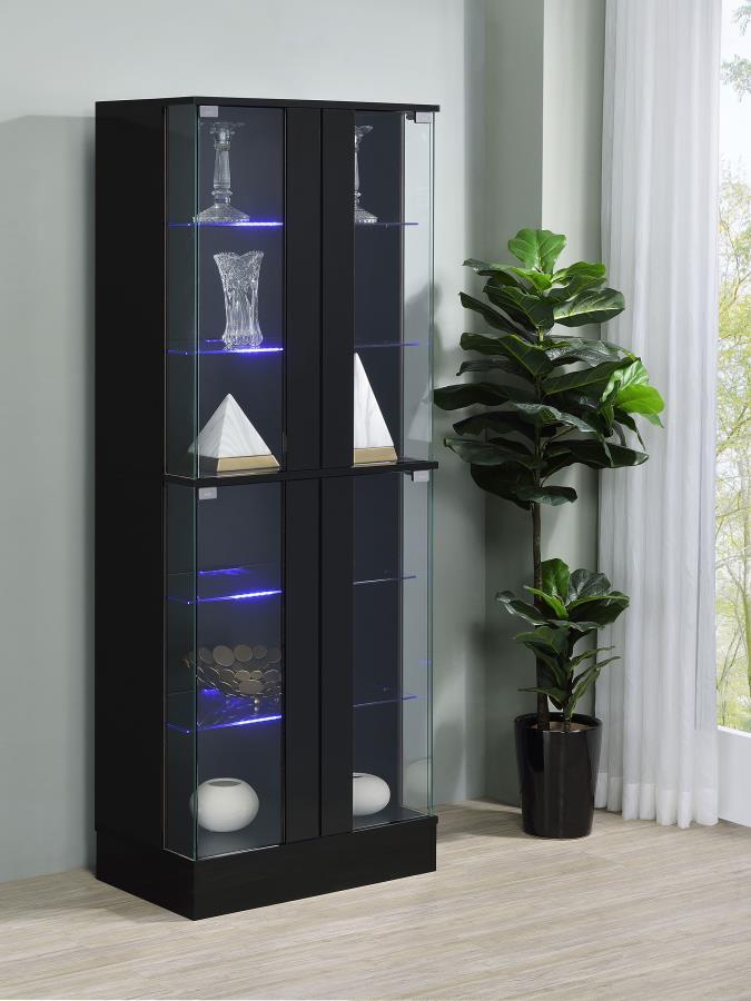 Cabra - 4 - Door LED Curio Display Cabinet - Black High Gloss Curio Cabinet modern furniture Contempo Furniture