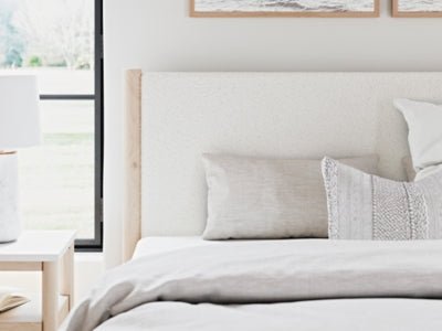 Cadmori King Upholstered Panel Bed - Beige Upholstered Bed modern furniture Contempo Furniture