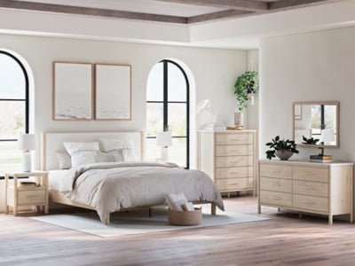 Cadmori King Upholstered Panel Bed - Beige Upholstered Bed modern furniture Contempo Furniture