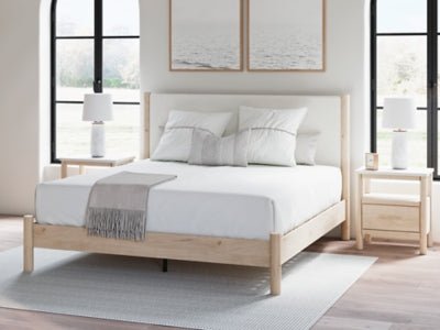 Cadmori King Upholstered Panel Bed - Beige Upholstered Bed modern furniture Contempo Furniture