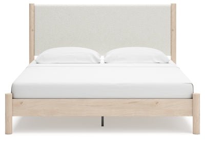 Cadmori King Upholstered Panel Bed - Beige Upholstered Bed modern furniture Contempo Furniture