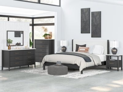 Cadmori King Upholstered Panel Bed - Black Upholstered Bed modern furniture Contempo Furniture