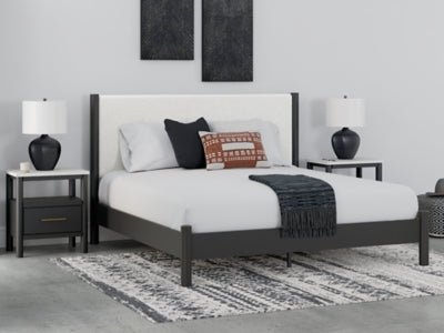 Cadmori King Upholstered Panel Bed - Black Upholstered Bed modern furniture Contempo Furniture