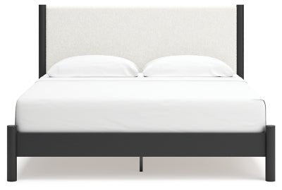 Cadmori King Upholstered Panel Bed - Black Upholstered Bed modern furniture Contempo Furniture