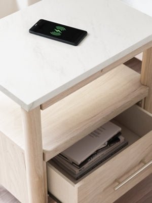 Cadmori Nightstand - Beige Nightstand w/ Charging Station modern furniture Contempo Furniture