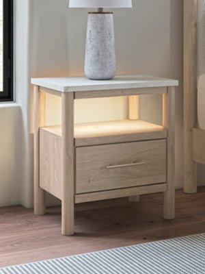 Cadmori Nightstand - Beige Nightstand w/ Charging Station modern furniture Contempo Furniture