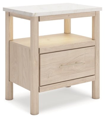 Cadmori Nightstand - Beige Nightstand w/ Charging Station modern furniture Contempo Furniture